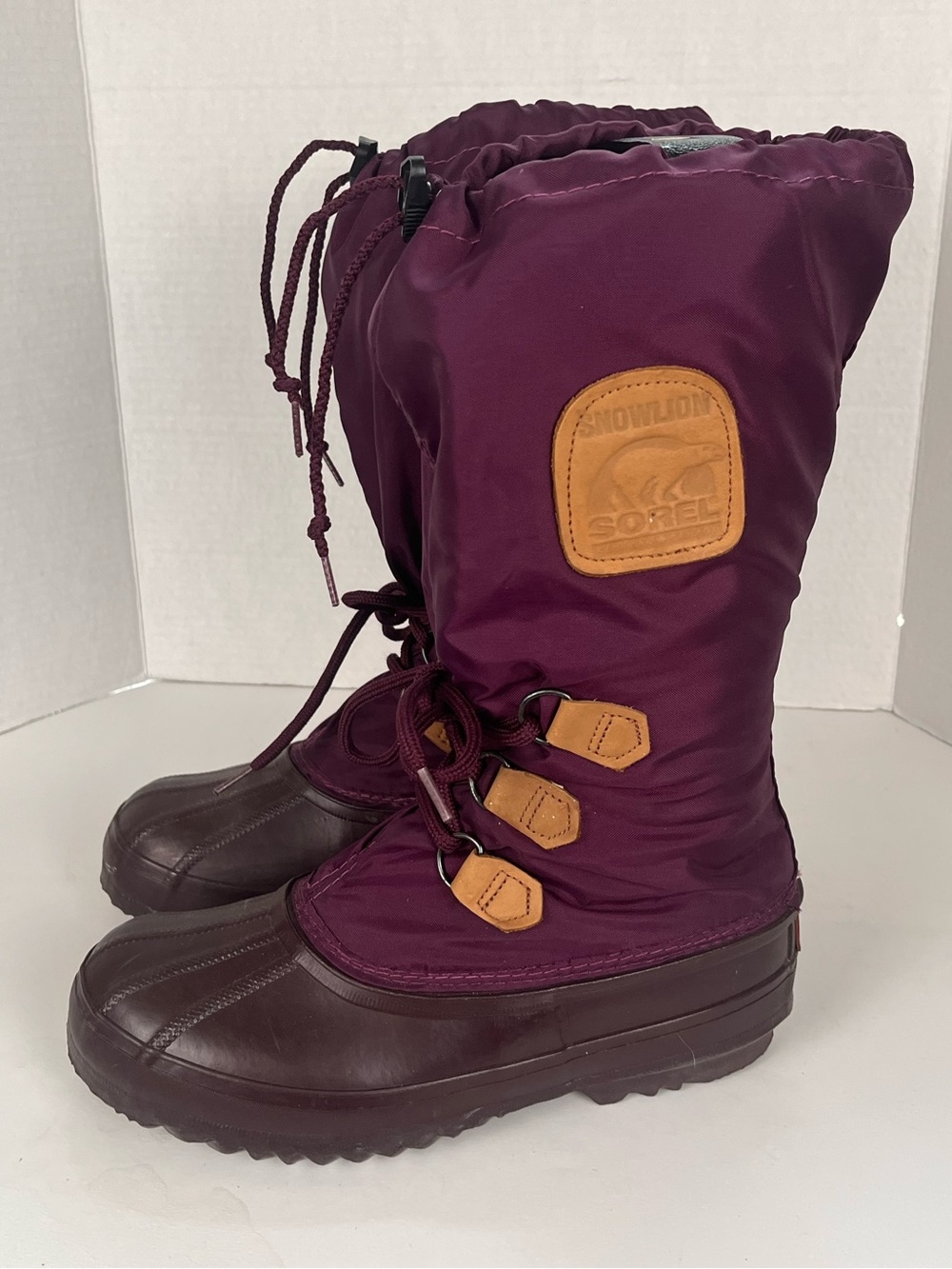 Vintage Sorel SnowLion Winter Boot Women 9 Burgundy Rubber Waterproof Insulated